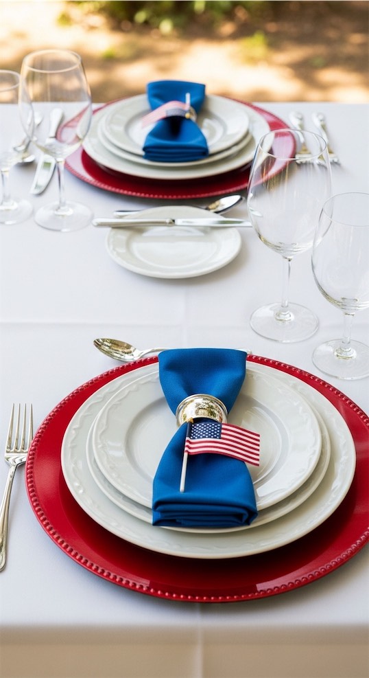 red chargers on memorial table