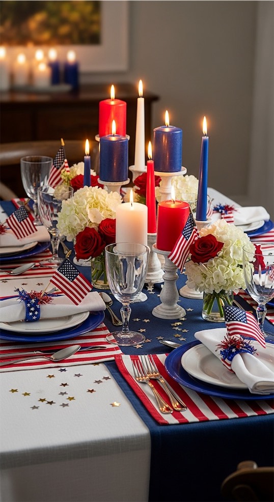 candles and pillar candles on table