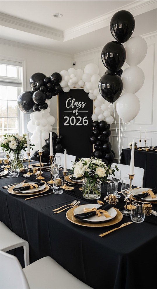 black and white grad party