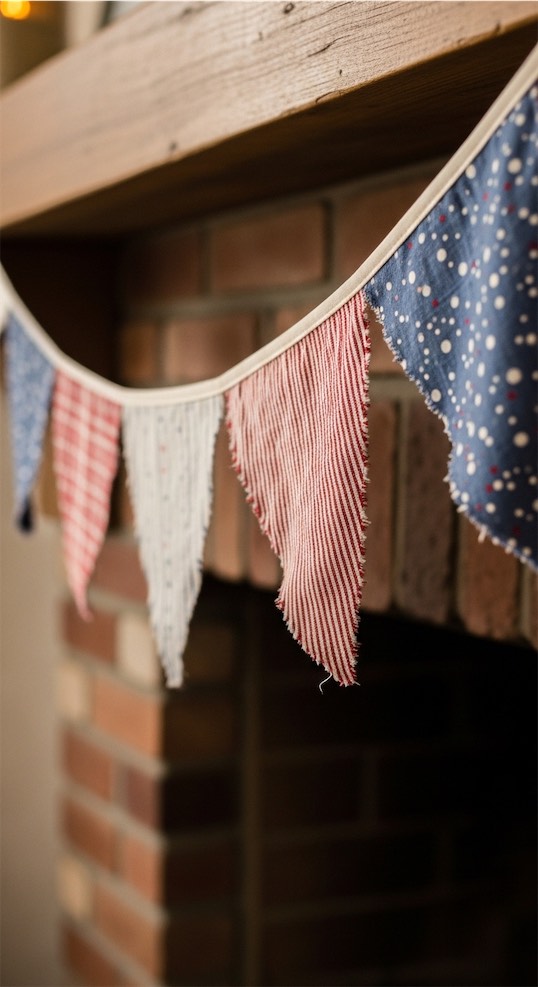 bunting hung from fireplace