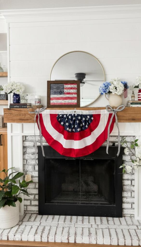 layered bunting on mantle patriotic