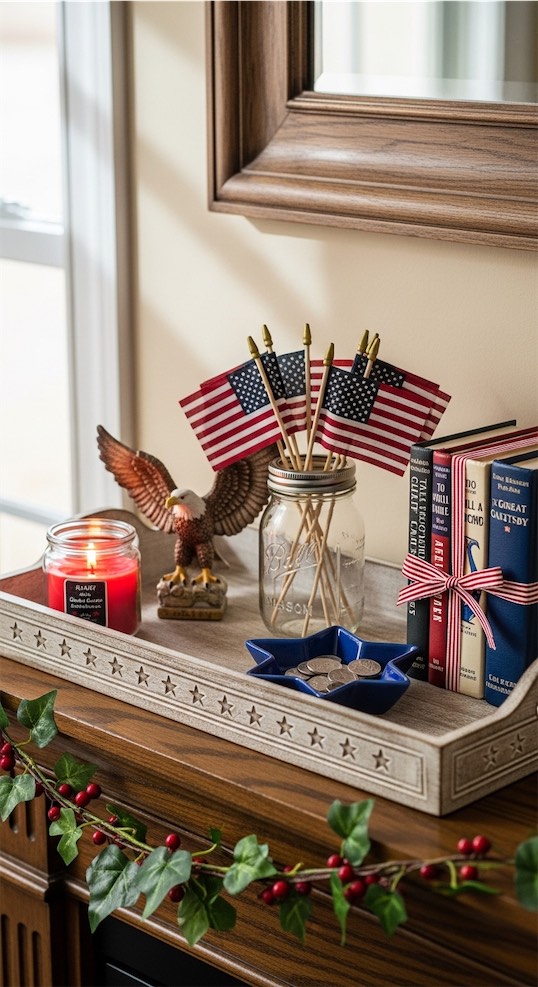 tray style on mantle for memorial day