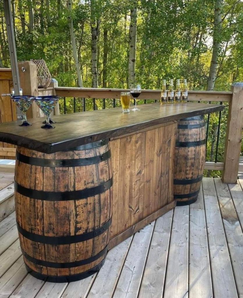 bar made from whiskey barrels