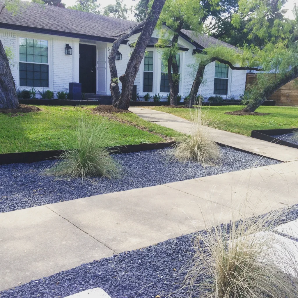 black gravel Minimal Front Yard Landscaping