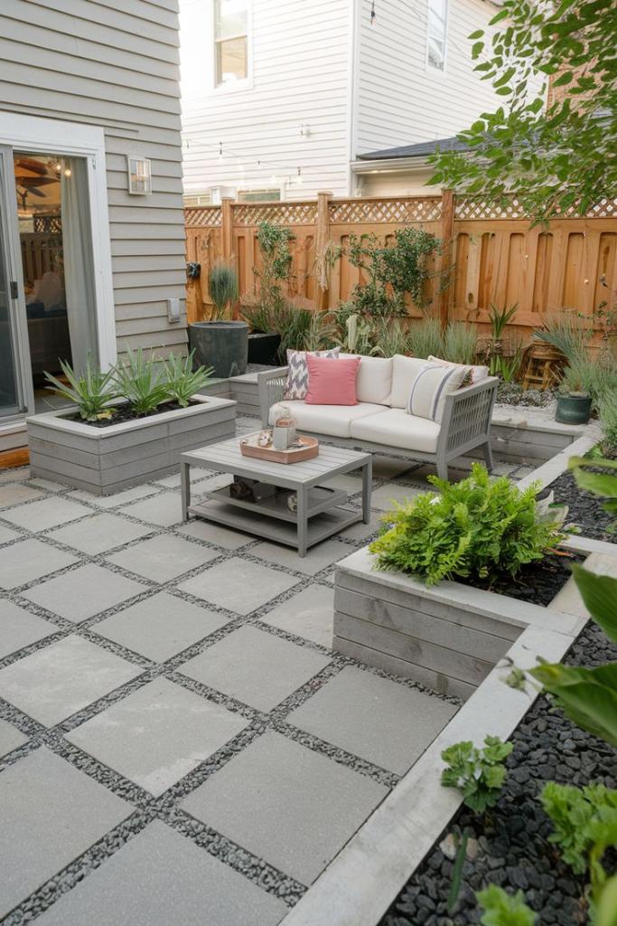 raised flower beds on back patio