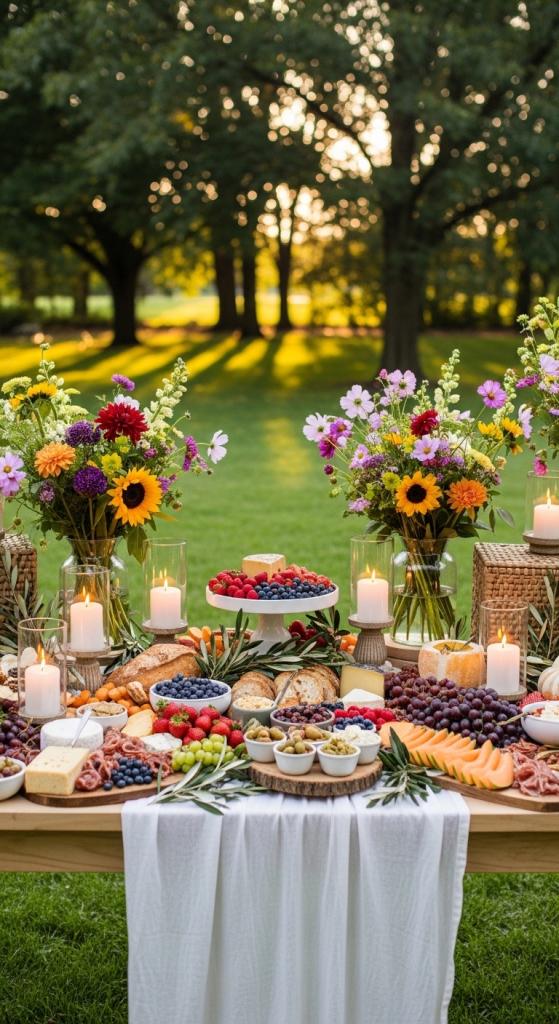sunset grazing table in backyard