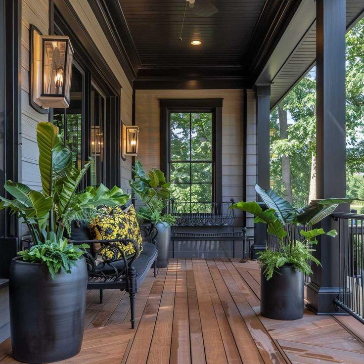 monochrome Narrow Front Porch Decorating