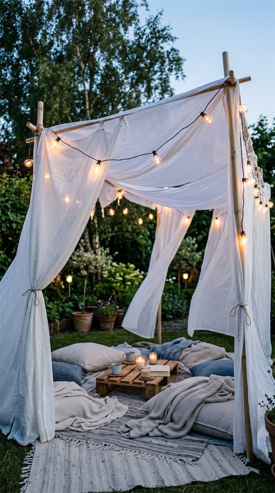 Cabana with string lights