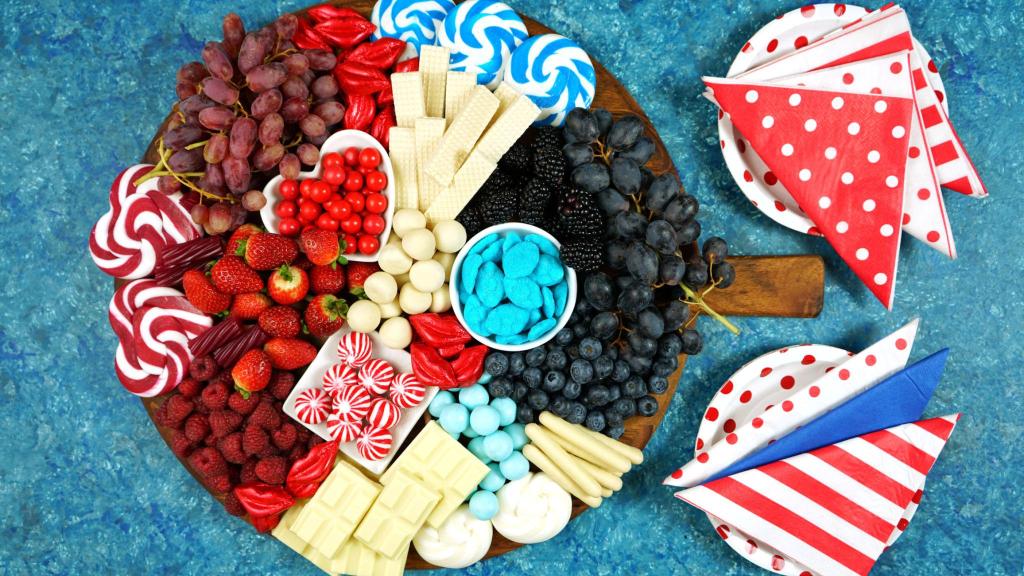 red white and blue Patriotic Charcuterie Board