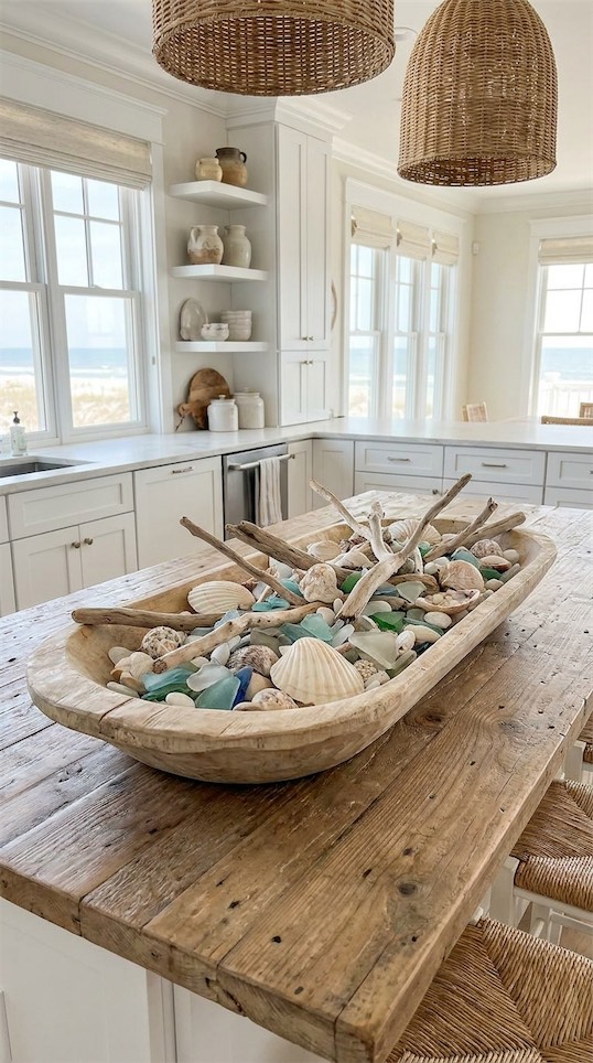 wood and shells in a Summer Dough Bowl