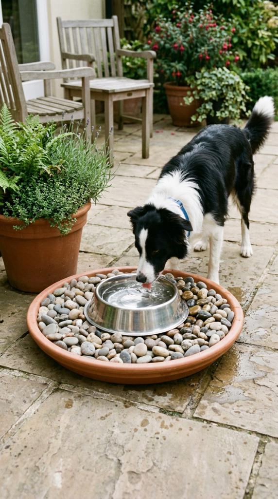 Dog Water Bowl Planter  with stone drainage