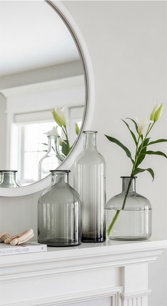 glass on modern mantle summer mantle decor