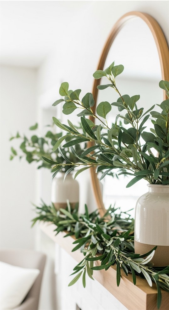 greenery on a modern mantle