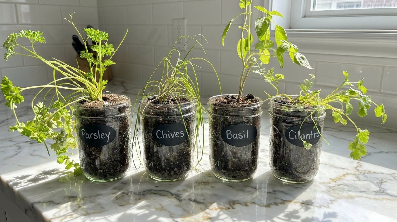herbs in mason jars