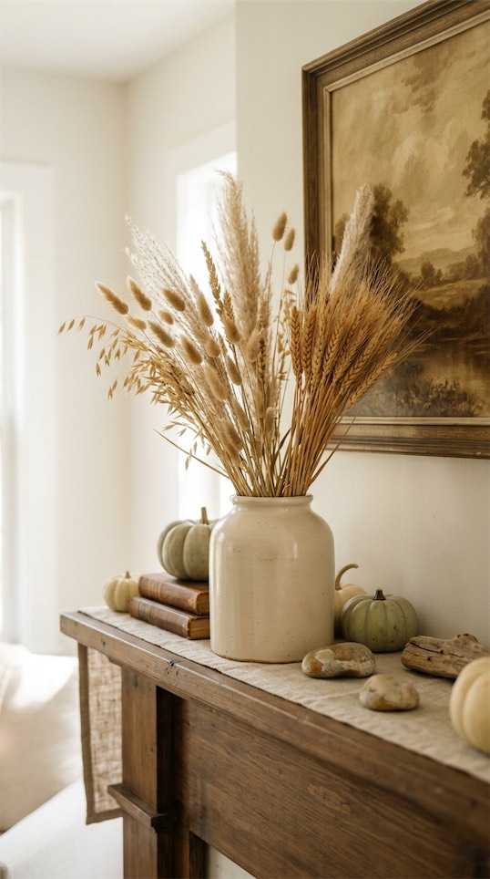 late summer harvest grasses in vase summer mantle