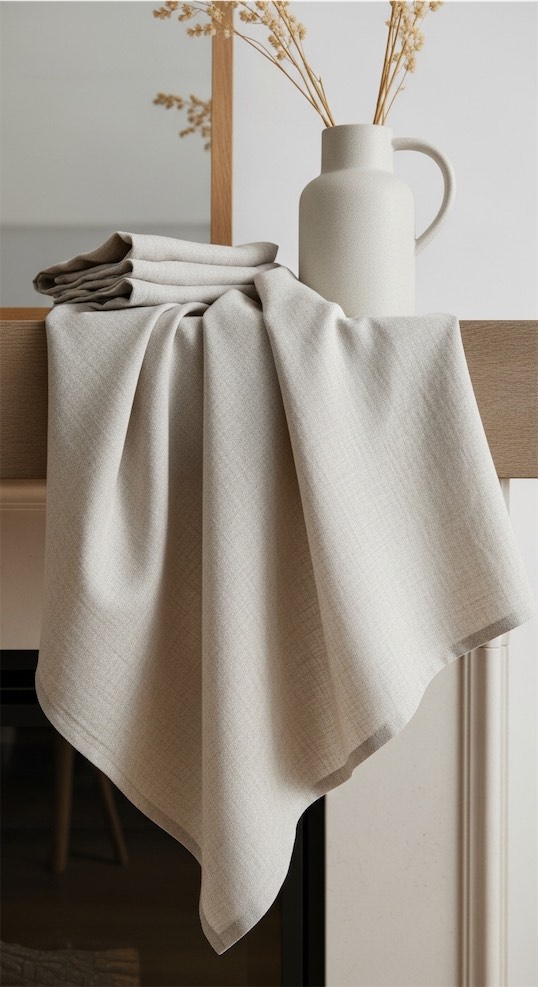 linen hanging from mantle