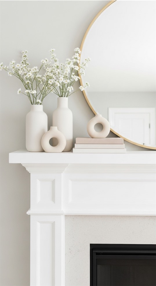 neutral style modern mantle decor
