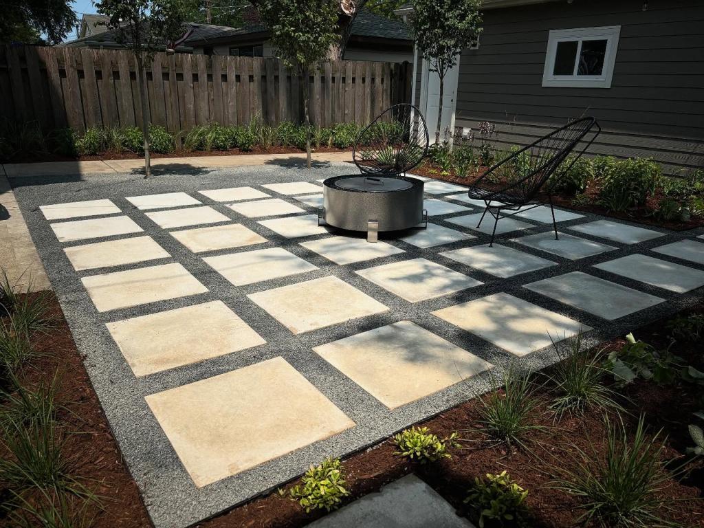 small fire pit on paver patio
