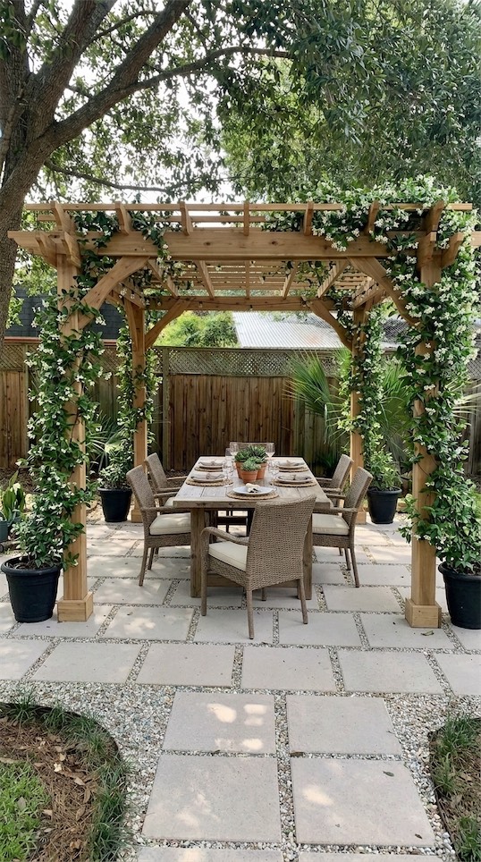 pergola in backyard on patio