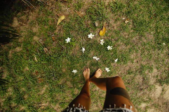 barefoot in garden