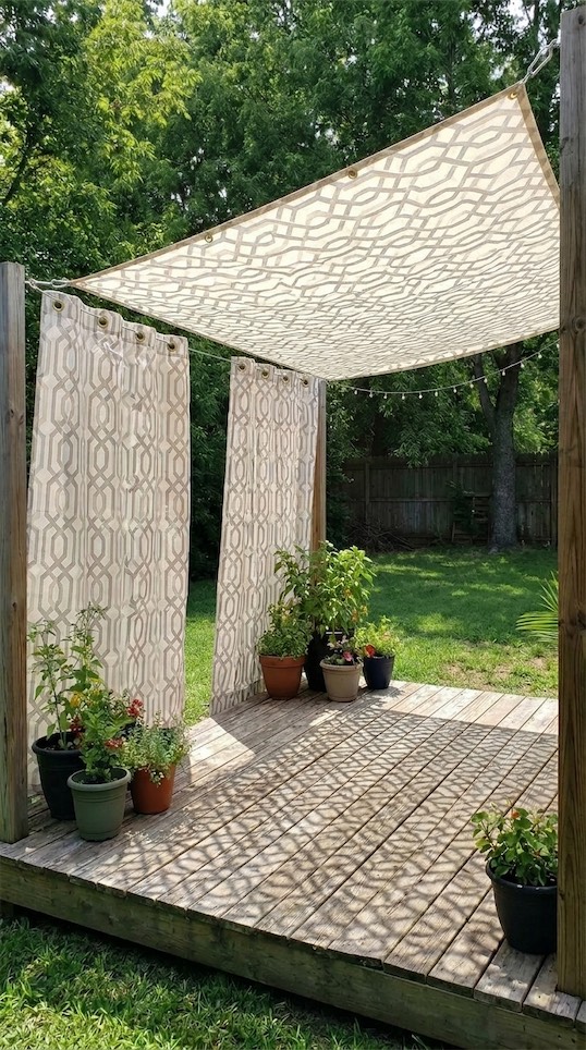 shower curtains used as DIY Shade Outdoor Cheap Ideas