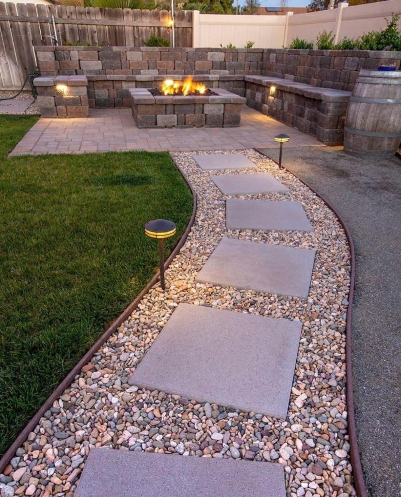 curved pathway to patio area