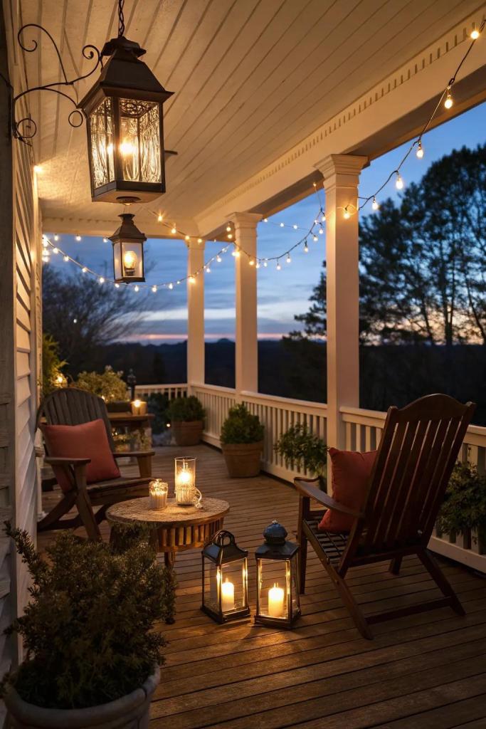 solar lights hanging in porch 