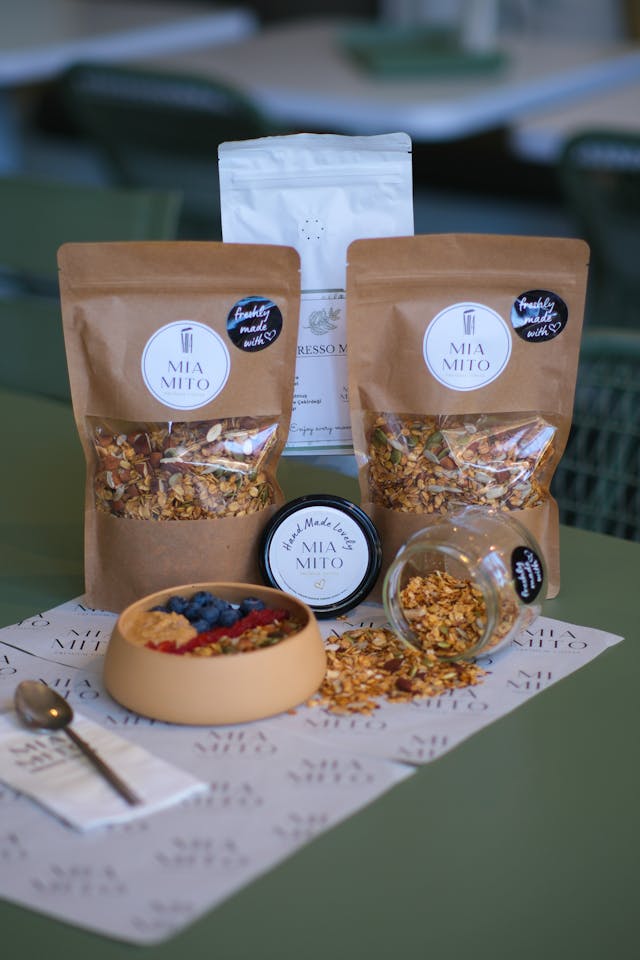 homemade granola in rustic packaging 