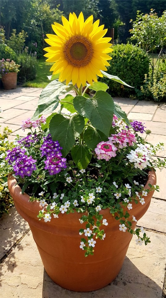 Dwarf Sunflower, Verbena, and Bacopa