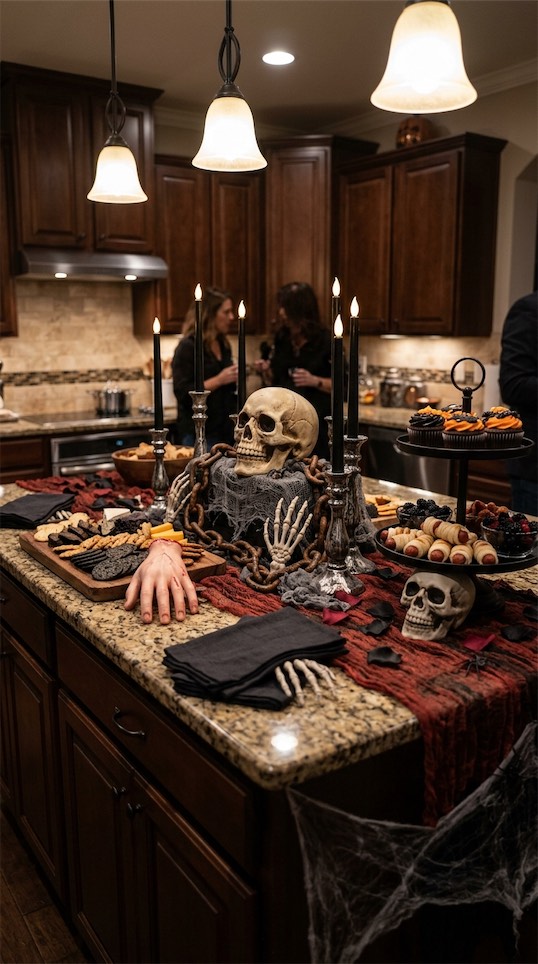 kitchen island with halloween decor