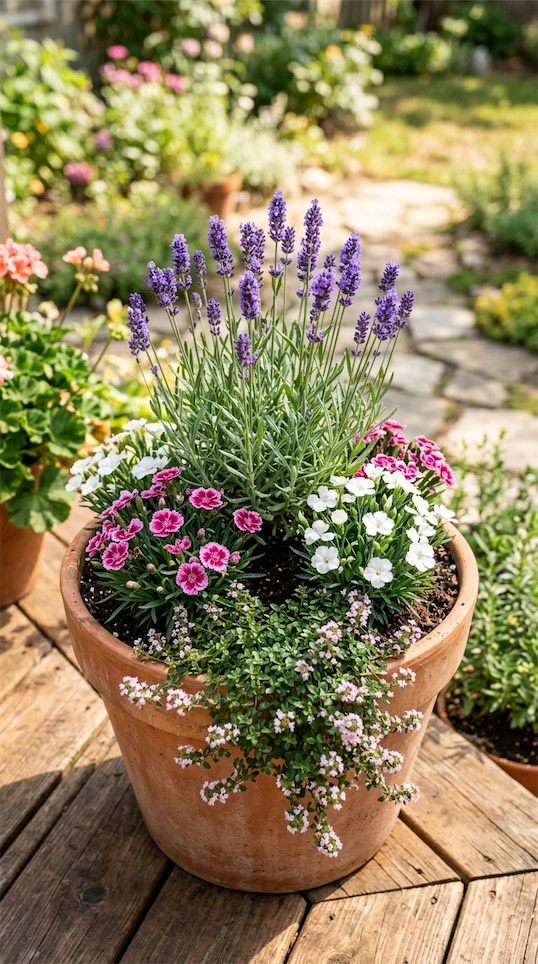 Lavender, Dianthus, and Trailing Thyme