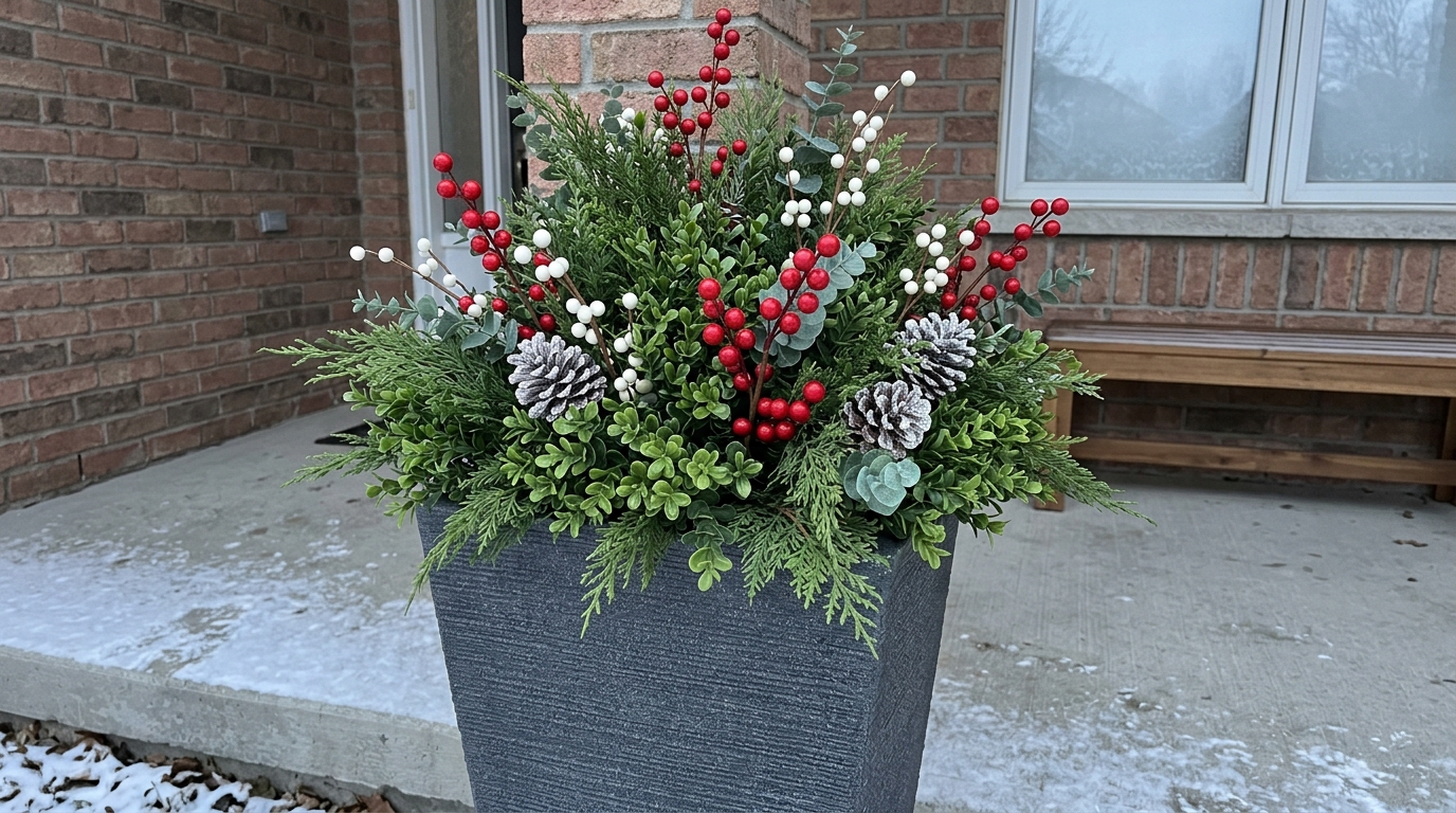 Tall Planters With Artificial Plants for an Easy, Stylish Entrance