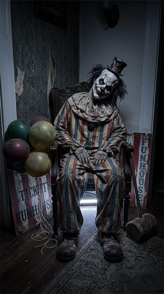 clown decor sitting in corner