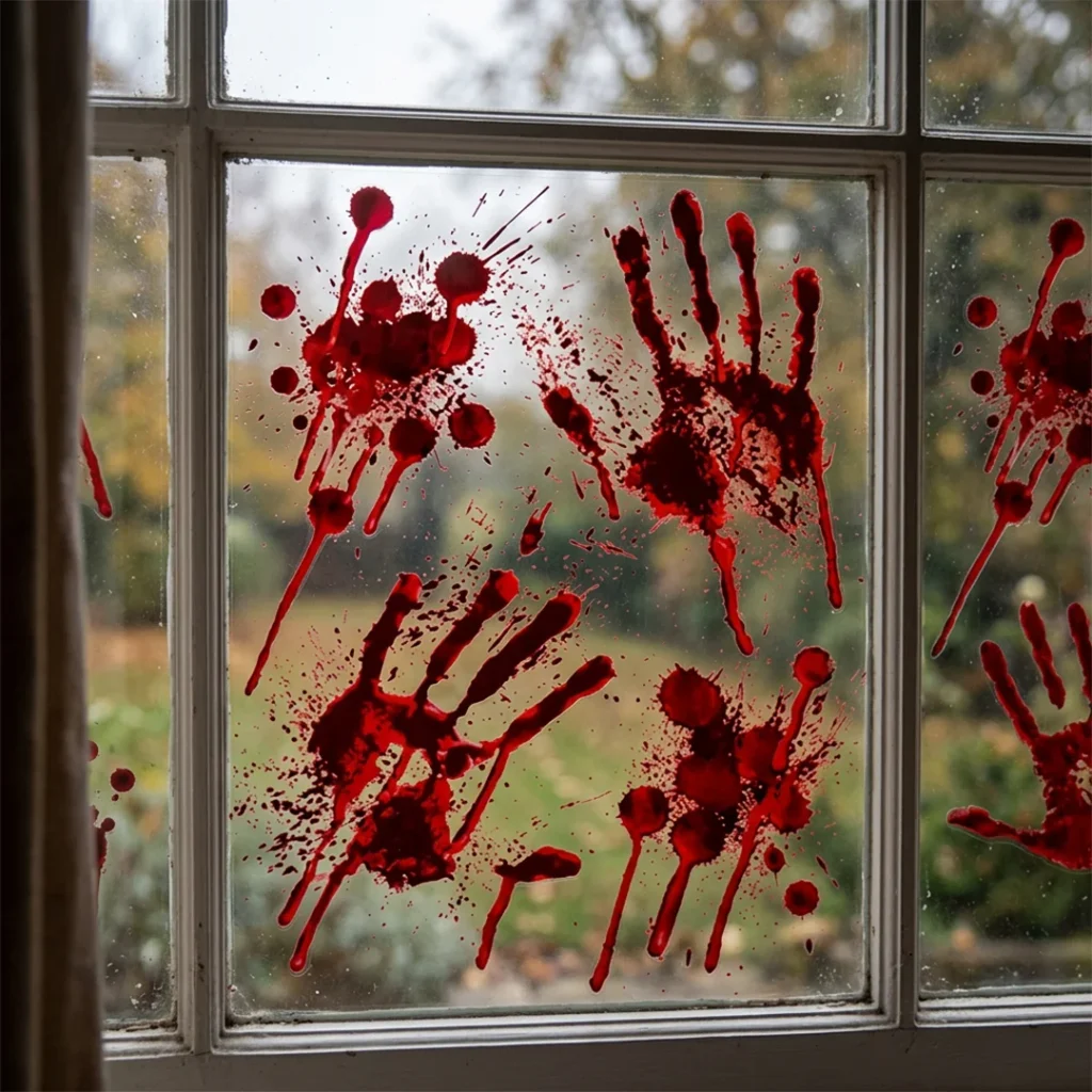 hand prints in window Halloween Party Decor Ideas