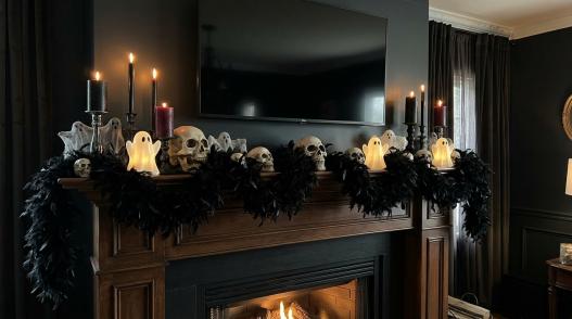 Halloween mantle decor with tv