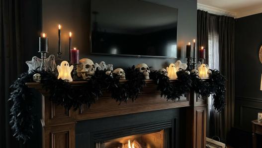 Halloween mantle decor with tv