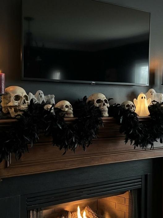 Halloween mantle decor with tv