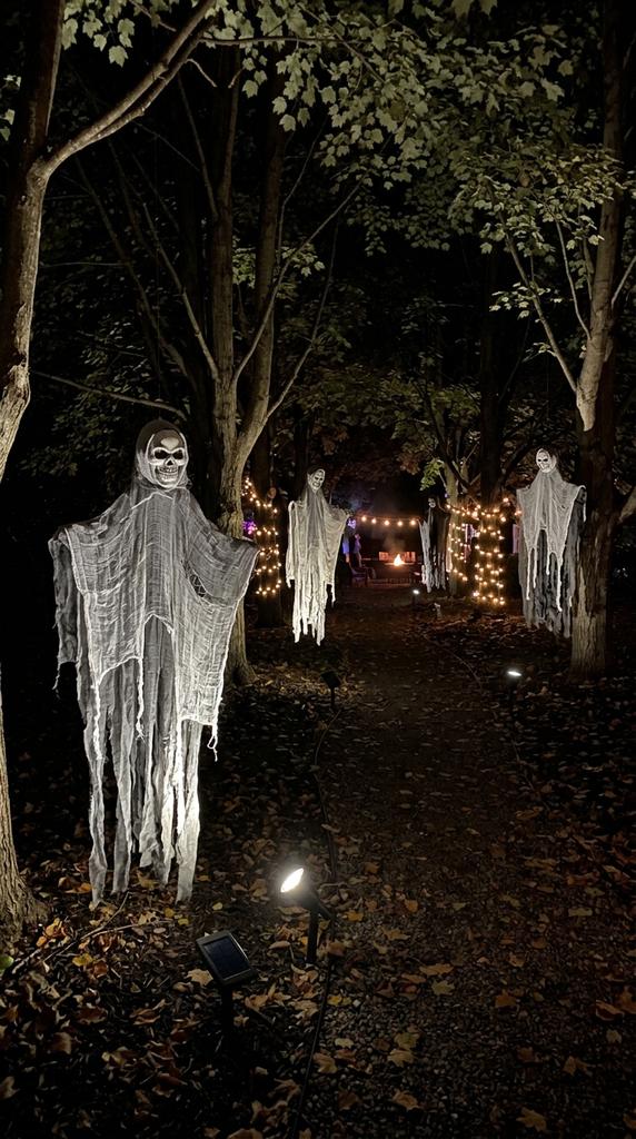 ghosts hanging from trees
