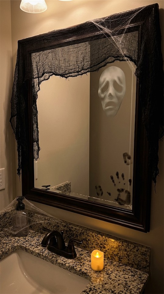 face in bathroom mirror for halloween