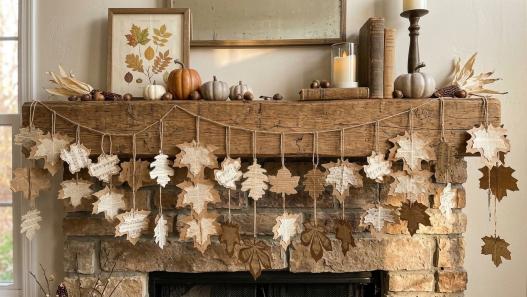 fall leaves on mantle diy project