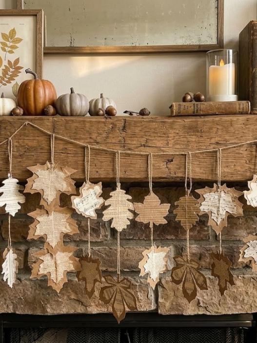 fall leaves on mantle diy project